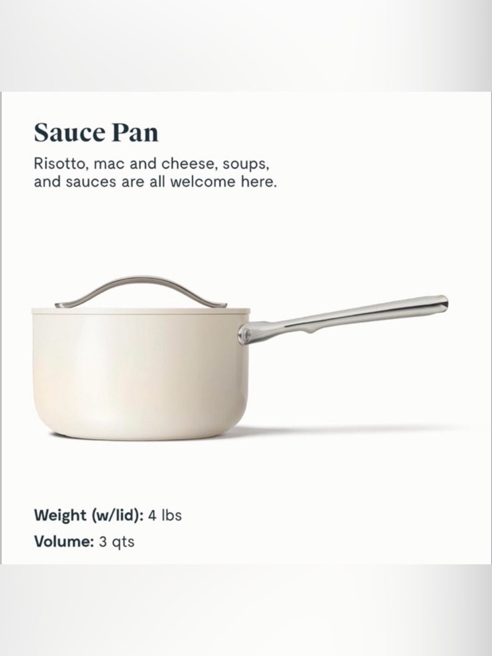 Caraway Nonstick Ceramic Sauce Pan with Lid (3 qt) | Cream